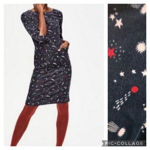 Boden Navy Star Print Cord Dress with Red Accents